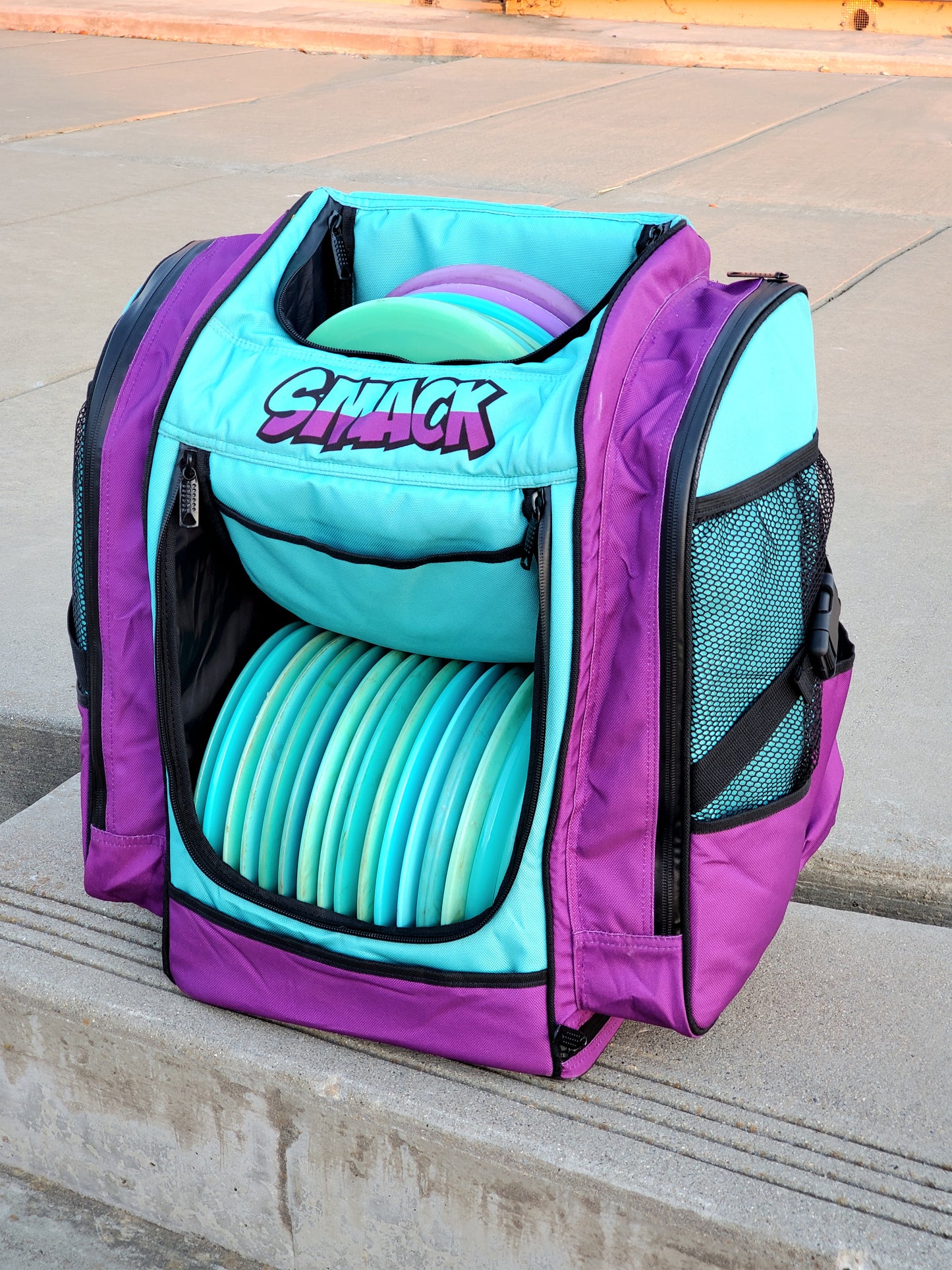 Buzz City Edition Purple & Aqua Disc Golf Backpack