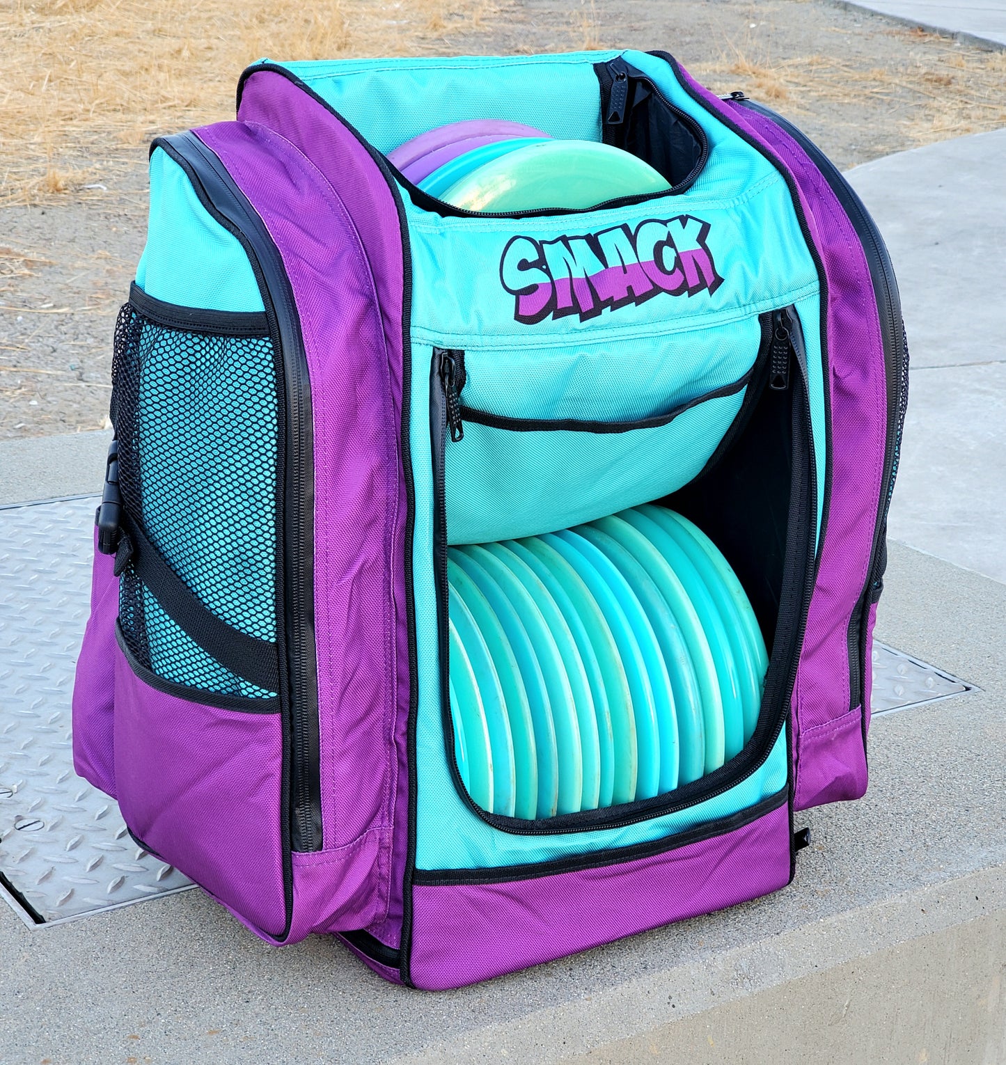 Buzz City Edition Purple & Aqua Disc Golf Backpack