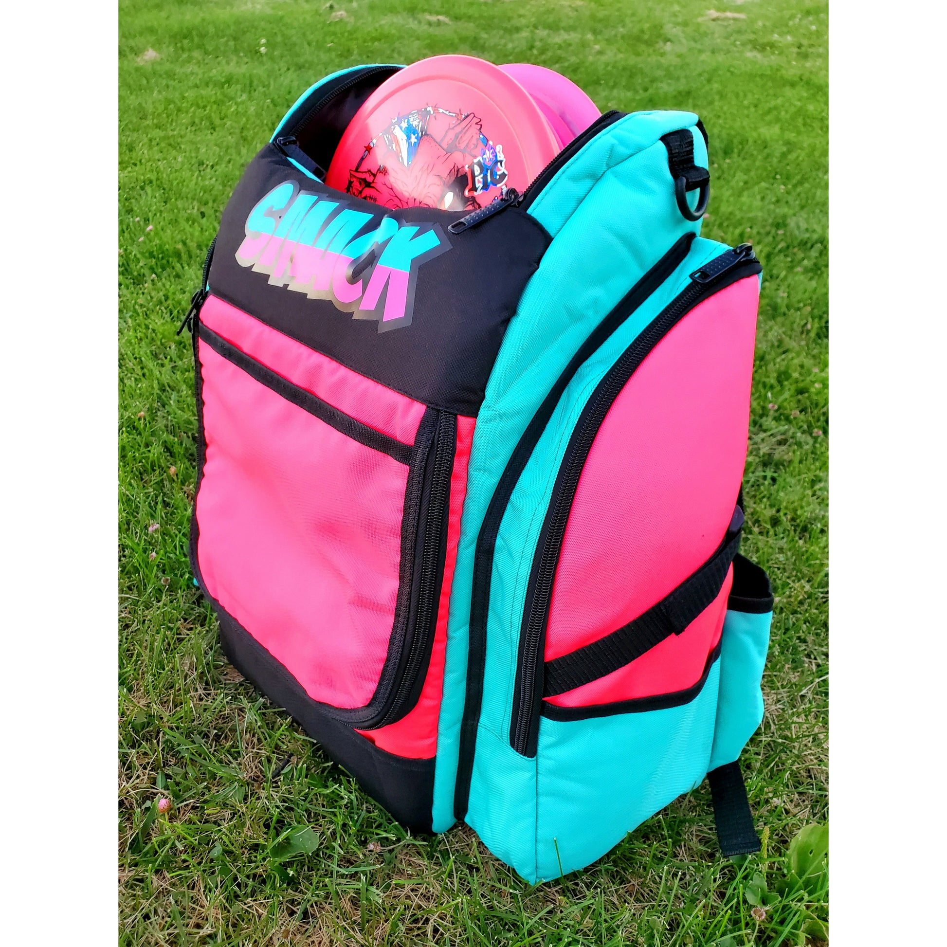 Pink disc golf backpack