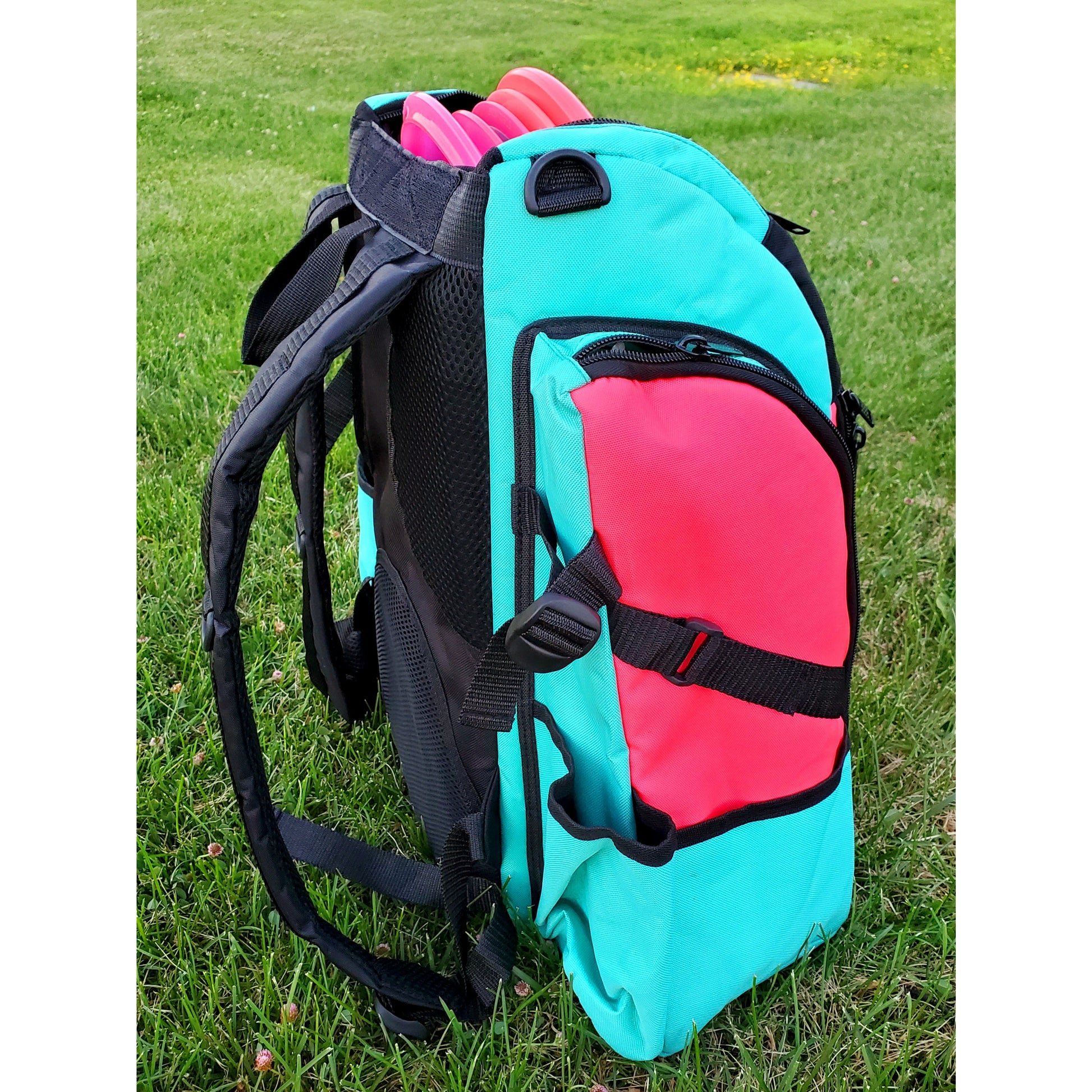 Disc Golf backpack pink and teal