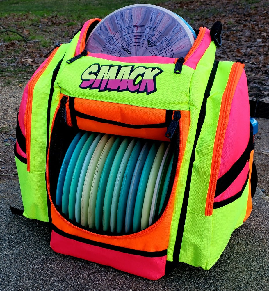 The Highlighter Edition - Orange Yellow & Pink Disc Golf Backpack – SmackDG