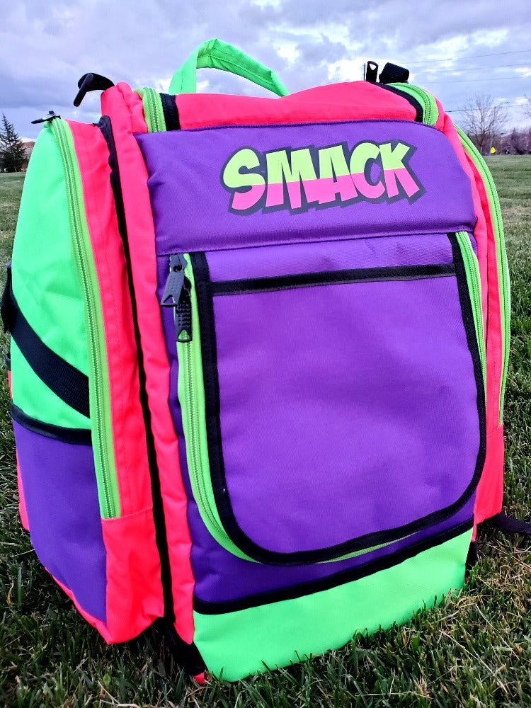 disc golf backpack purple green