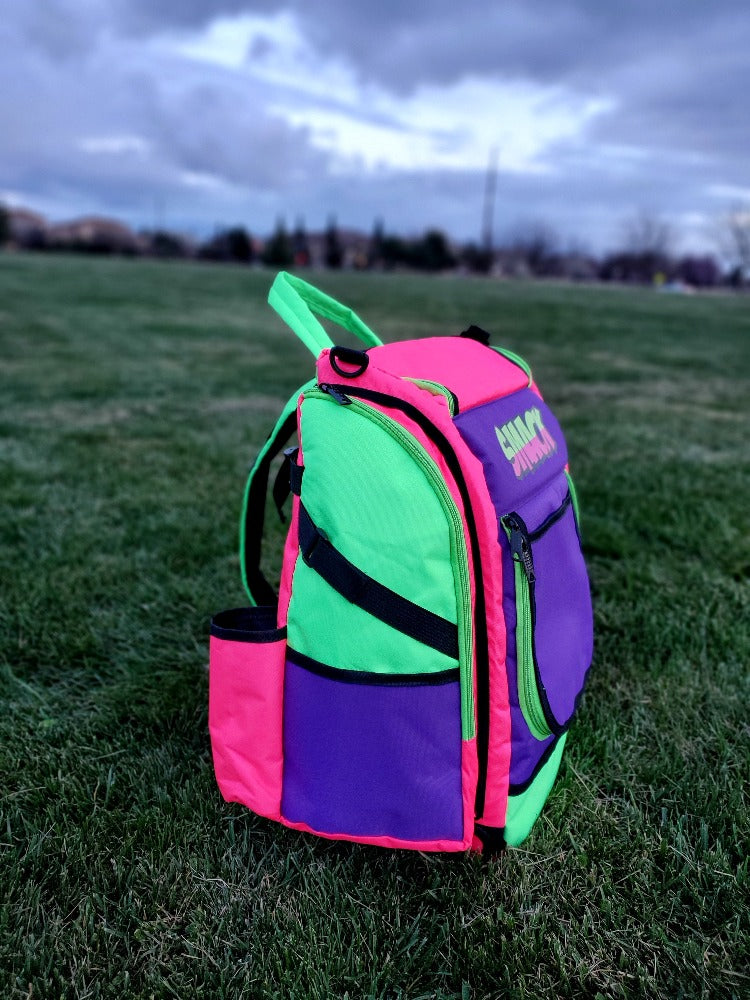 disc golf purple backpack neon